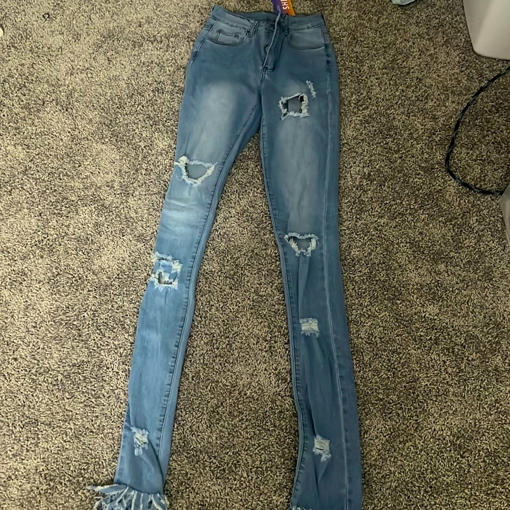 Denim flare and frayed jeans